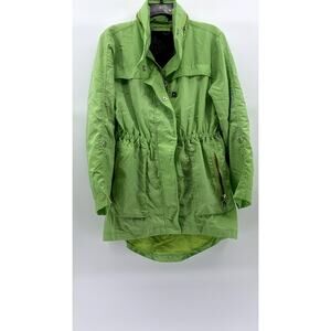 G.E.T. Women's Green Snap-Button Zip-Up Long Sleeve Mesh Cinched Jacket SZ S
